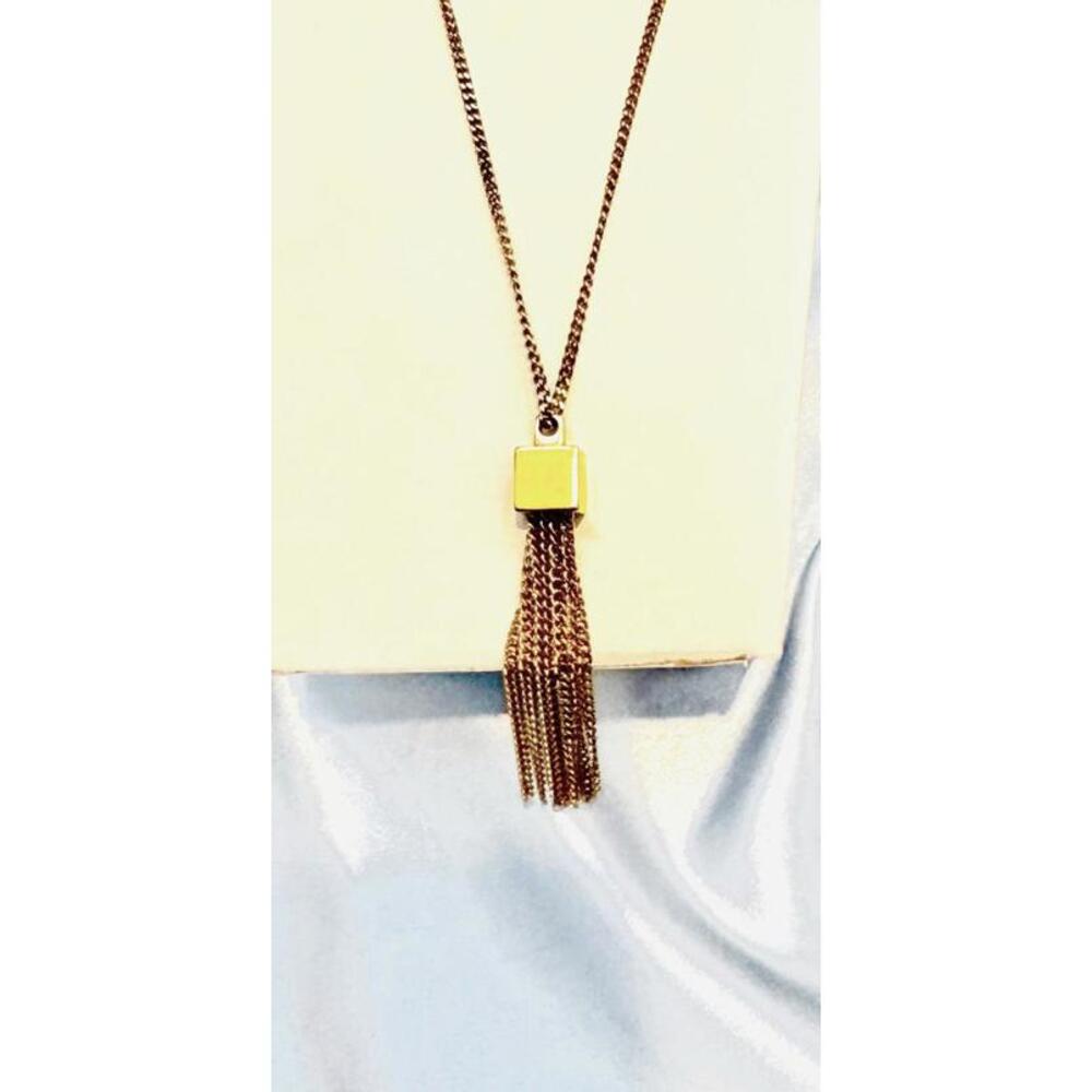 Vintage Monet Gold Tone Chain with Gold Tone Square and Chain Tassel Necklace